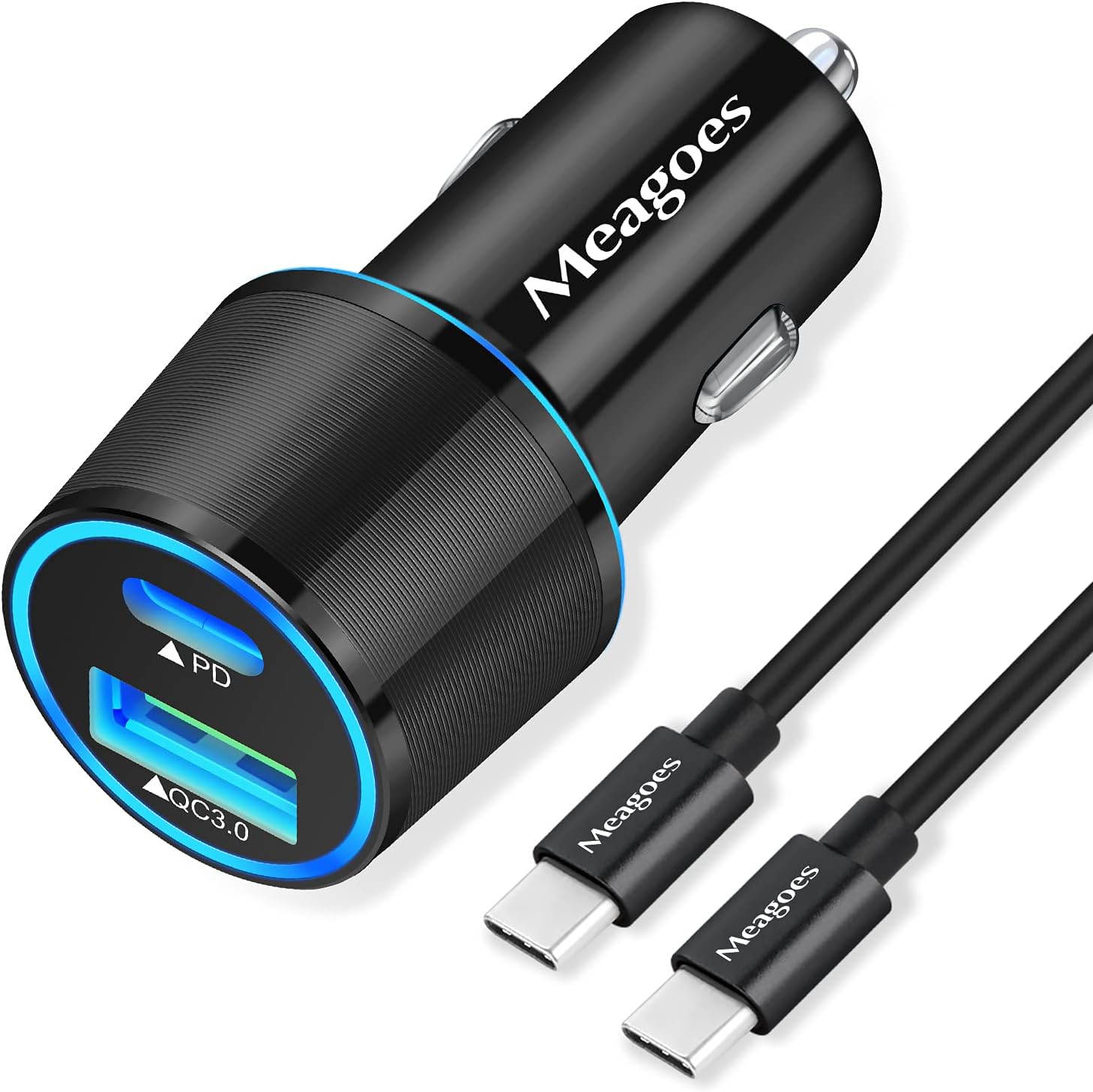 48W Car Charger USB C Super Fast Charging, 30W USBC & QC3.0 Port Block for iPhone 17 Pro Max/Air/16/15/iPad, Samsung S25 Android Cell Phone, Dual 12V Cigarette Lighter Adapter + 3.3 ft Type C Cable