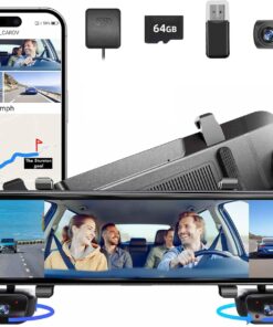 2025 12'' Mirror Dash Cam 4 Channel, 360 Vital Dashcam Front Rear Inside, 1080Px4 Rear View Backup Mirror Camera for Cars, IR Night Vision,WiFi,APP,GPS, 24/7 Recording Parking Monitor,Free 128GB SD