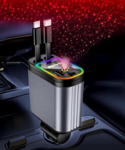 Retractable Car Charger, 4 in 1 Fast Charging Car Charger USB-C & USB-A Compatible with iPhone 16/15/14/13/12/11,Galaxy,Pixel