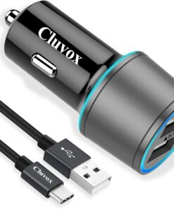 Rapid USB C Car Charger, Compatible for Samsung Galaxy S25 Plus/Ultra/S24/S23/S22/S21/Note 20/10/9/8/S20/S10+/S10e/S9/S8/A50/A70, Quick Charge 3.0 Dual USB 18W Fast Car Charger+ Type C Cable 3.3ft