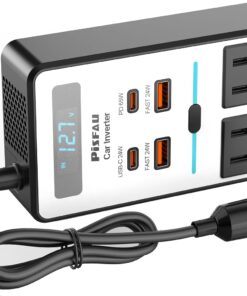 200W Car Power Inverter, PiSFAU DC 12V to 110V AC Car Plug Adapter Outlet with [20W USB-C] /USB-Fast Charger(18W) / 4.8A Dual USB/car Charger for Laptop