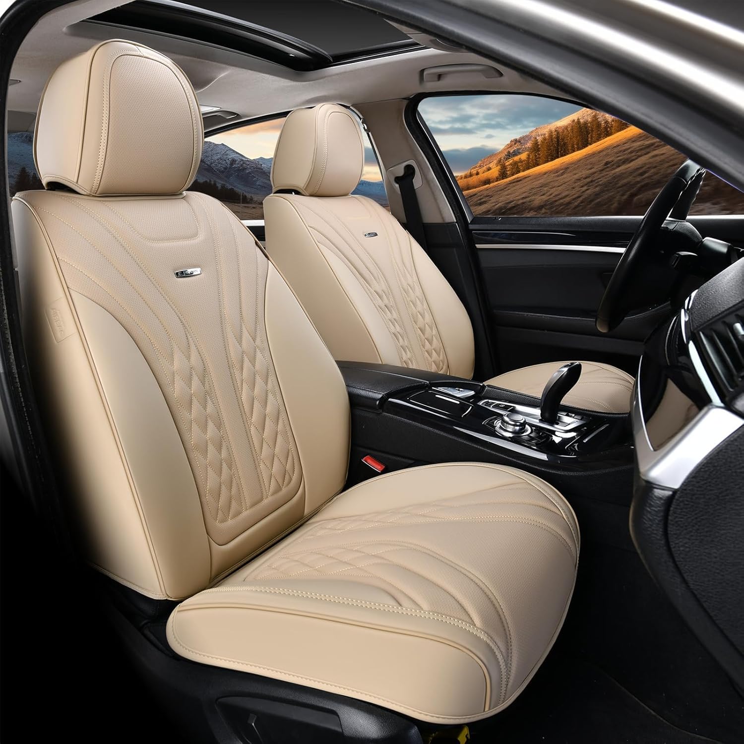 Coverado Car Seat Covers Full Set, 5 Seats Front Seat Cover and Back Seat Covers for Cars, Automotive Seat Covers Nappa Leather Waterproof Seat Covers, Car Seat Protectors Universal for Cars Red