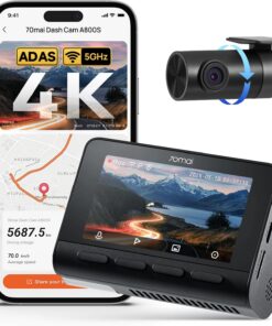 70mai 4K Dash Cam Front and Rear, Built in Wi-Fi 6 & GPS Car Camera, Super Night Vision, ADAS, 3'' IPS Screen, 24H Parking Mode, Time-Lapse, Loop Recording, with 128GB Card (A800SE)