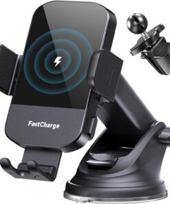 CHGeek Wireless Car Charger, 15W Fast Charging Auto Clamping Car Charger Phone Mount Phone Holder fit for iPhone 16 15 14 13 12 Pro Max 11 XR XS, Samsung Galaxy S24 Ultra S23 S22 S21, S20, S10+, Black