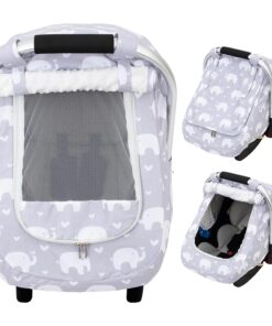 Baby Car Seat Cover, Mink Warm Infant Car Seat Cover for Girls Boys, Universal Carseat Cover with Mesh Peep Window & Sun Shade, Baby Carrier Canopy Cover for Winter Autumn