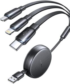 LISEN Multi Charging Cable, 3 in 1 Charging Cable, Retractable Car Charger with Type C/L/Micro USB Ports for iPhone 17 16 15 14 Pro Max/Samsung Galaxy S25/PS/Kindle Multi Chargers for All Devices