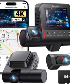 Dash Cam Front and Rear: 4K+1080P+1080P 3 Channel Dash Camera for Cars, STARVIS 2 Sensor Dash Camera with HDR Night Vision, 24H Parking Mode Car Camera with GPS, Free 64GB Card