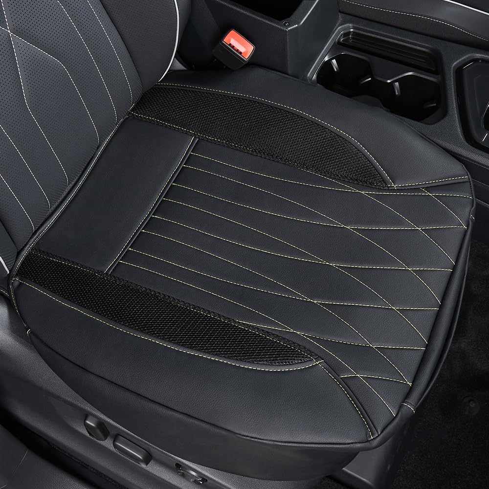 Luxury Leather Car Front Seat Cover Waterproof Seat Protector Universal Fit Vehicle Seat Cover Black-Green Line