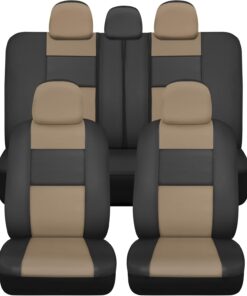 BDk Faux Leather Car Seat Cover Full Set - Front & Rear Split Bench Black Seat Covers For SUV & Truck Seat Covers, Airbag Compatible - Interior Protective Seat Covers for Car Seats & Car Accessories
