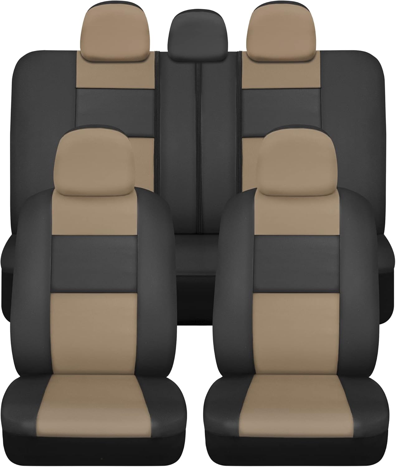 BDk Faux Leather Car Seat Cover Full Set - Front & Rear Split Bench Black Seat Covers For SUV & Truck Seat Covers, Airbag Compatible - Interior Protective Seat Covers for Car Seats & Car Accessories