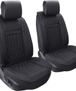 Aierxuan 5pcs Car Seat Covers Full Set with Waterproof Leather, Airbag Compatible Automotive Vehicle Cushion Cover Universal Fit for Most Cars (Black)