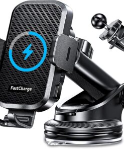 CHGeek Wireless Car Charger with Phone Holder Mount, 15W Fast Charging Auto Clamping Phone Holders for You Car Windshield Dashboard Air Vent Accessories for iPhone, Samsung Galaxy, Google, etc
