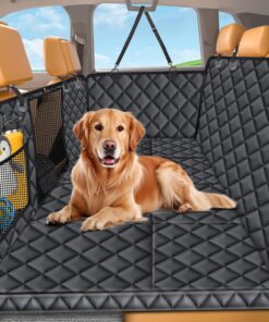 URPOWER Backseat Extender for Dogs - Hard Bottom Dog Car Seat Cover for Back Seat, Foldable Dog Hammock for Car, SUV, and Truck, Pet Rear Seat Protector Dogs Travel Bed with Mesh Window & Side Flaps