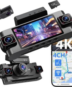 4 Channel Dash Cam 360° View,4K Front Rear Inside Dashcam,Left Right Dash Camera for Cars,Built-in GPS, 5G WiFi,Voice Control,Night Vision, 24/7 Recording Parking Mode Monitor, Free 128G Card