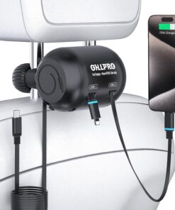 OHLPRO 2 in 1 Backseat Car Charging Station Box, 45W Fast Charge Multi Retractable Car Charger for iPhone/Samsung and Tablets, for Lyft Uber Driver and Passengers for Chargers