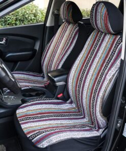 Car Seat Cover Baja Saddle Blanket 4PCS Front Striped Multicolor, Hippie Boho Seat Cover Universal Fit for Toyota, Honda, Nissan, Chevy, rav4 Car SUVs Truck with Airbag Compatible
