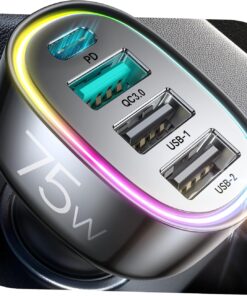 75W Car Charger USB C for iPhone 17, 4-Port Super Fast Car Phone Charger, Multi Port Cigarette Lighter Adapter for iPhone 17 Pro Max Air/16/15/14/13 Series, for Samsung S25/S24/S23, for Pixel/Android