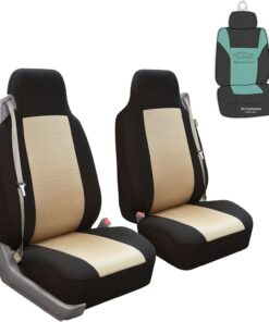 FH Group All-Purpose Built-in Seat Belt Classic Cloth Seat Covers Front Set - Universal Fit for Cars, Trucks, & SUVs (Beige)