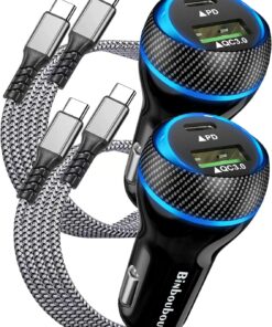 Type C Super Fast Charger Car 45W, [PD/PPS+QC] Dual Fast Charging Car Cigarette Lighter Adapter Compatible with Samsung S25/S24/S23, iPhone 16/15 Pro Max, Pixel 9 – 4FT Type C Cord