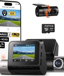 70mai 2.7K Dash Cam Front and Rear A500S, Dual Dash Camera for Cars, Dashcam with APP, Sony IMX335, ADAS, Built-in WiFi GPS, 2'' IPS Screen, WDR, Night Vision, 24/7 Parking Mode, Loop Recording