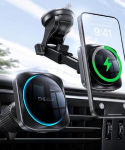 CHGeek for 15W Magsafe Car Mount Charger, Wireless Car Charger Magnetic Car Phone Holder Mount Fit iPhone 16 15 14 13 Magsafe Case, Vent/Windshield/Dash Phone Mount Holder Fast Cooling Charger