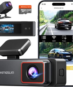 Kingslim 4K Dash Cam Front and Rear, Front 4K Rear 1080P Dual Dash Camera for Cars, Mini Dashcam with 64GB Card, APP Control, Night Vision, G-Sensor, Loop Recording, Parking Mode