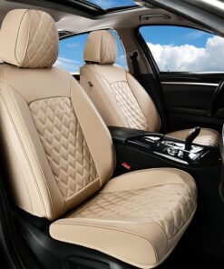 Huidasource Seat Covers for Car, Full-Cover Nappa Leather Car Seat Covers Full Set Waterproof, Black Car Seat Cover Front ＆ Back Seat Fit for Most Cars, Vans, Trucks, SUVs (Full Set/Black&Red)